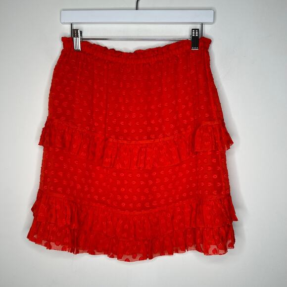 Tory Burch Orange Ruffle Silk Mini Skirt Size Small - Picture 2 of 6